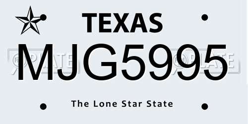 MJG5995 Texas License Plate