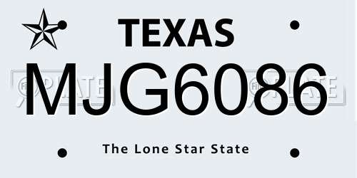 MJG6086 Texas License Plate