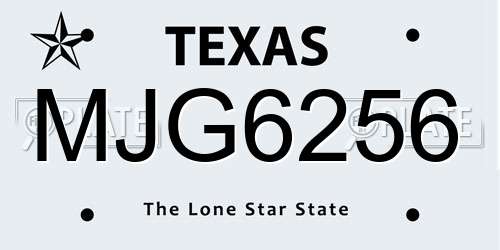 MJG6256 Texas License Plate