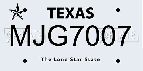 MJG7007 Texas License Plate