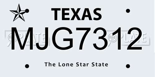 MJG7312 Texas License Plate