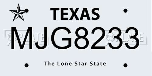 MJG8233 Texas License Plate