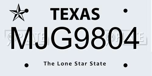 MJG9804 Texas License Plate
