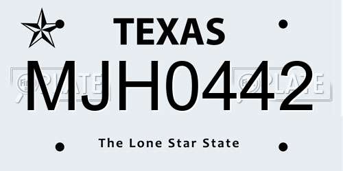 MJH0442 Texas License Plate