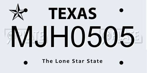 MJH0505 Texas License Plate