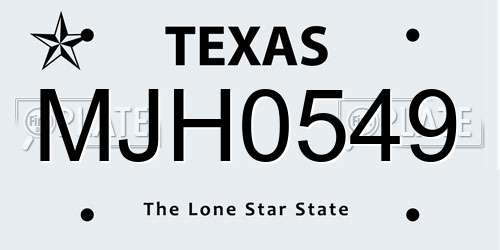 MJH0549 Texas License Plate
