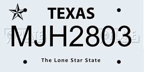 MJH2803 Texas License Plate
