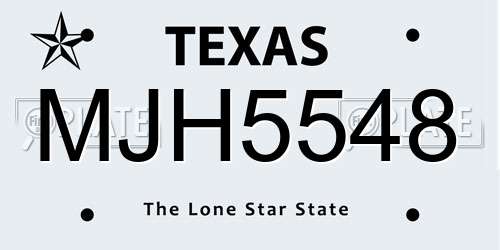 MJH5548 Texas License Plate