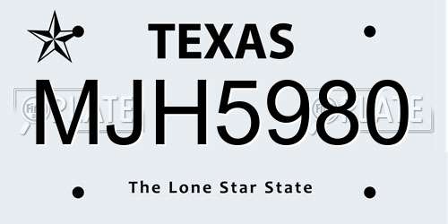 MJH5980 Texas License Plate