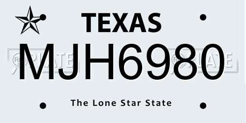 MJH6980 Texas License Plate