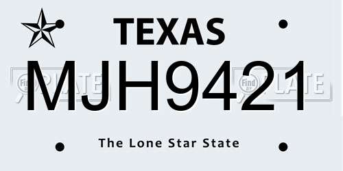 MJH9421 Texas License Plate