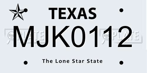 MJK0112 Texas License Plate