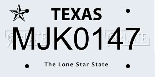 MJK0147 Texas License Plate