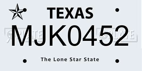 MJK0452 Texas License Plate