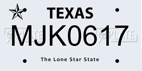 MJK0617 Texas License Plate