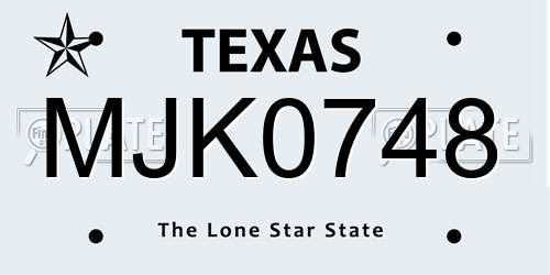 MJK0748 Texas License Plate