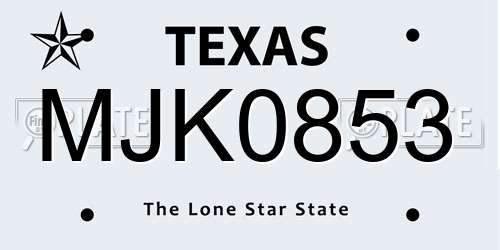 MJK0853 Texas License Plate