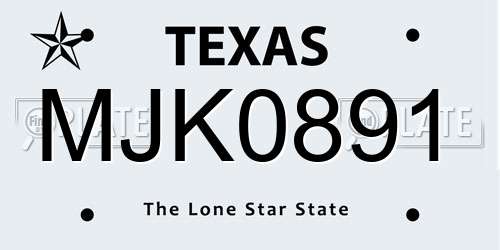MJK0891 Texas License Plate