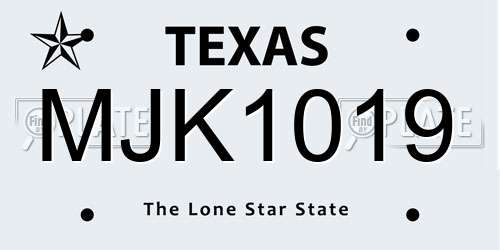 MJK1019 Texas License Plate