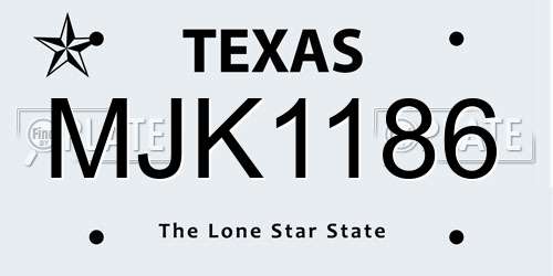 MJK1186 Texas License Plate