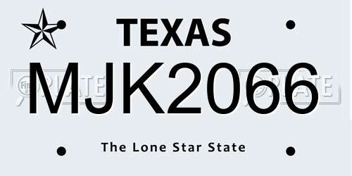 MJK2066 Texas License Plate