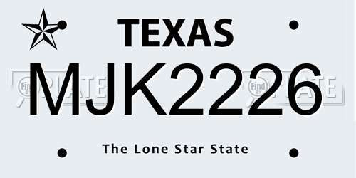 MJK2226 Texas License Plate