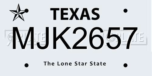 MJK2657 Texas License Plate