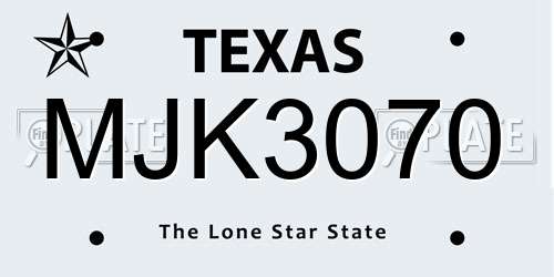 MJK3070 Texas License Plate
