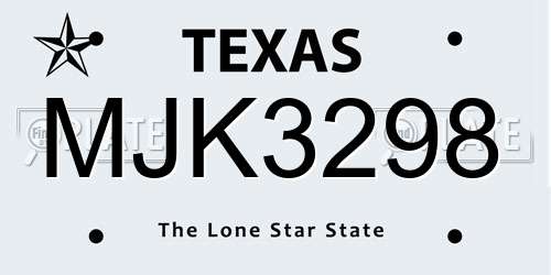 MJK3298 Texas License Plate