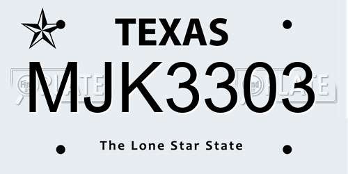 MJK3303 Texas License Plate