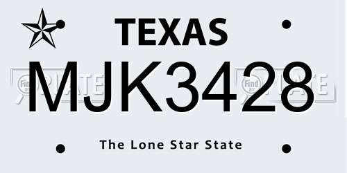 MJK3428 Texas License Plate