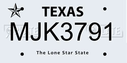 MJK3791 Texas License Plate
