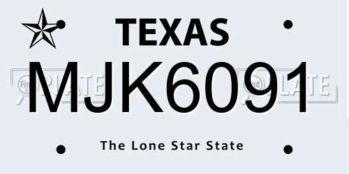 MJK6091 Texas License Plate