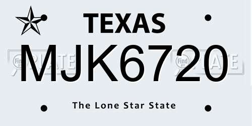 MJK6720 Texas License Plate