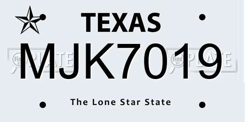 MJK7019 Texas License Plate