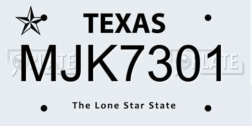 MJK7301 Texas License Plate