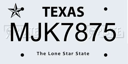 MJK7875 Texas License Plate