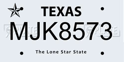 MJK8573 Texas License Plate