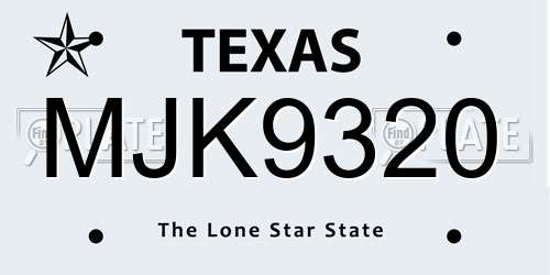 MJK9320 Texas License Plate