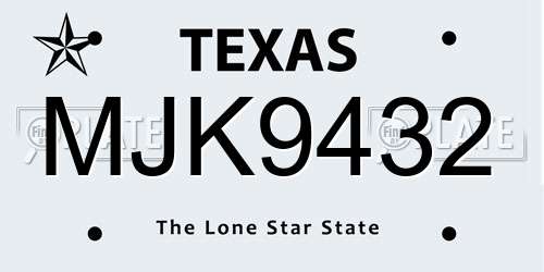 MJK9432 Texas License Plate