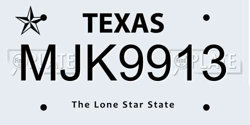 MJK9913 Texas License Plate