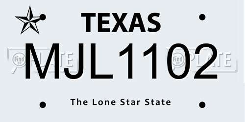 MJL1102 Texas License Plate