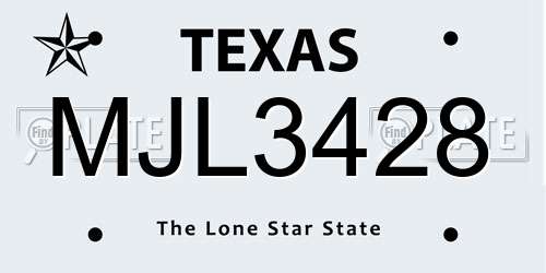 MJL3428 Texas License Plate