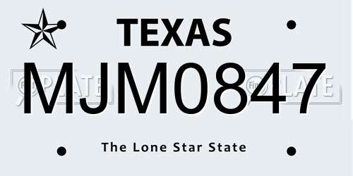 MJM0847 Texas License Plate