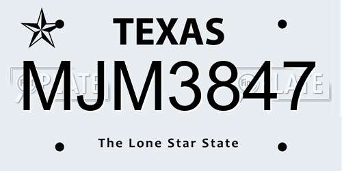 MJM3847 Texas License Plate