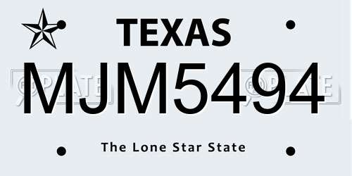 MJM5494 Texas License Plate