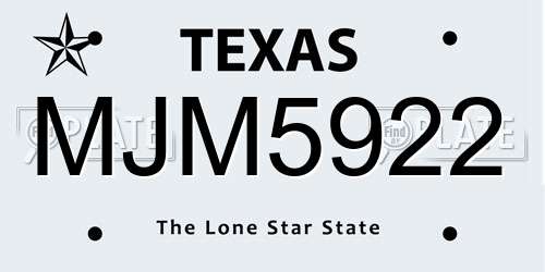 MJM5922 Texas License Plate