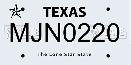 MJN0220 Texas License Plate