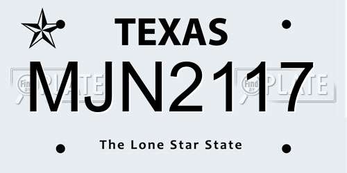 MJN2117 Texas License Plate