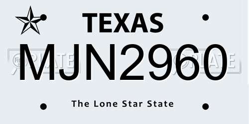MJN2960 Texas License Plate